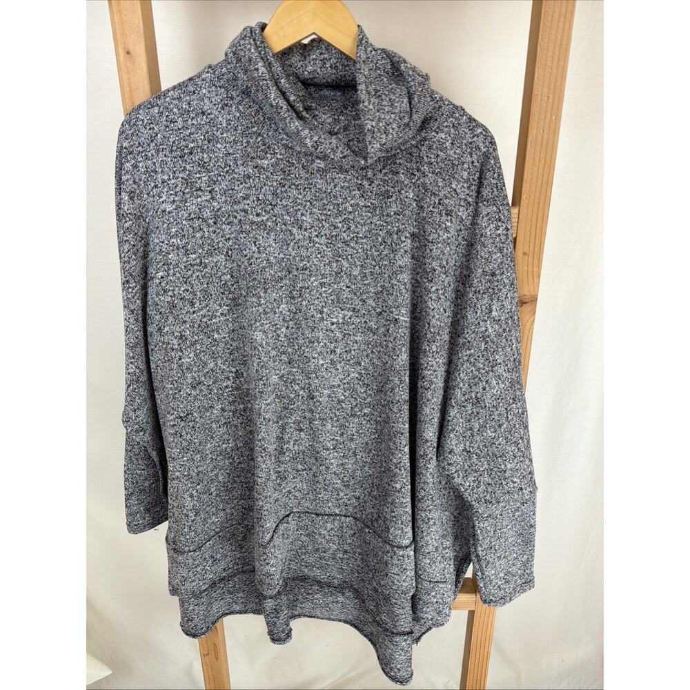 NWT Zenana Marled Gray High Low Hem Slits 11" Turtleneck Sweater #0928 Size 1X